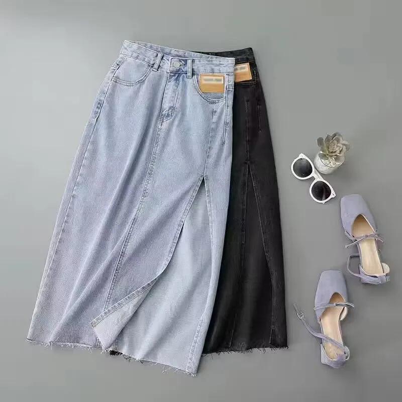 Z Denim dress Womens 2024 Summer New Korean Retro Hong Kong Style Long Stylish Age-reducing Waist Shirt Dress light blue skirt (good quality)