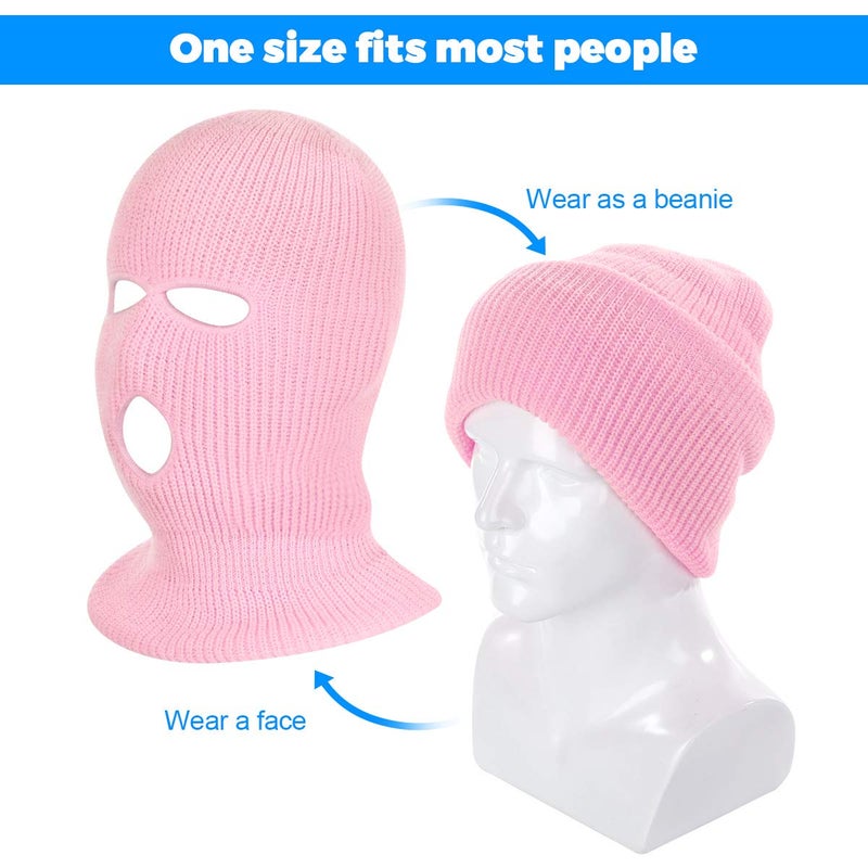 Tmflexe 3-Hole Full Face Mask Cover Ski Mask Winter Balaclava Cap Knitted Face Cover for Winter Outdoor Sports White - Image 2