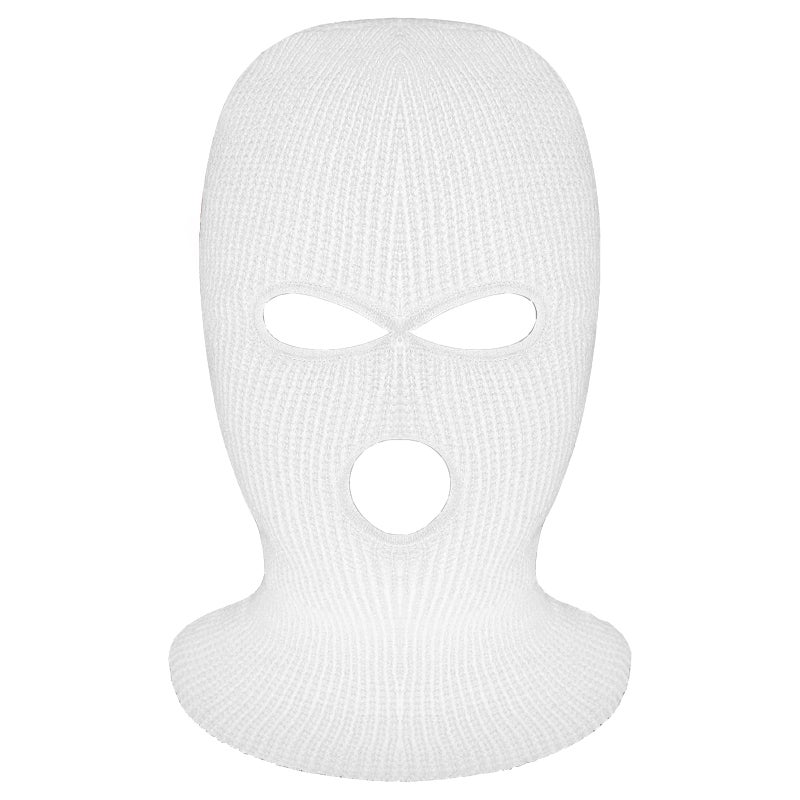 Tmflexe 3-Hole Full Face Mask Cover Ski Mask Winter Balaclava Cap Knitted Face Cover for Winter Outdoor Sports White - Image 1
