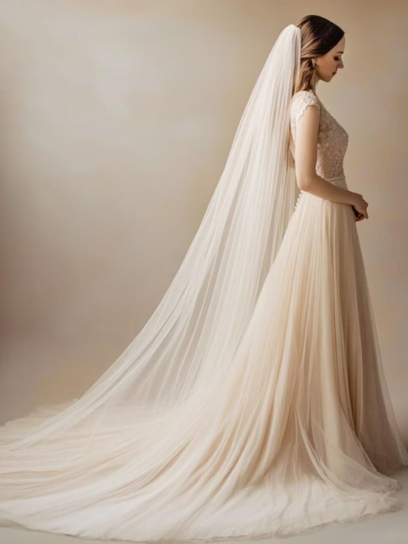 Foyte Cathedral Length Veil Bride Wedding Veils 2 Tier Bridal Long Tulle Chapel Veils for Women (Ivory-2T(118'â€™)) - Image 4