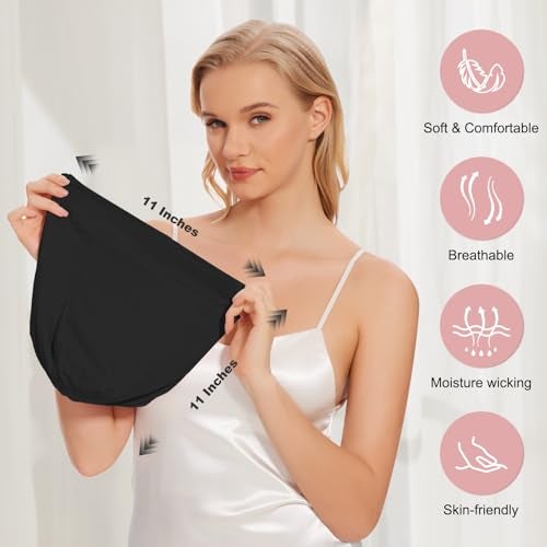 ZHENSILK Silk Hair Bonnet for Sleeping Women Silky Satin Lined Sleep Cap Adjustable Hair Wrap Stay On All Night for Women and Men 2PCS(Black&Black) - Image 3