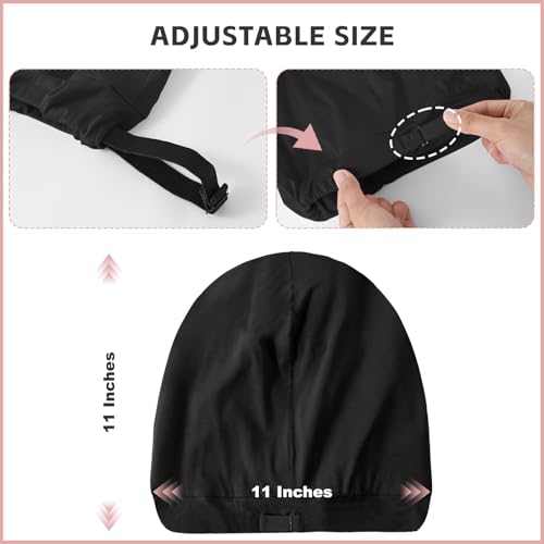 ZHENSILK Silk Hair Bonnet for Sleeping Women Silky Satin Lined Sleep Cap Adjustable Hair Wrap Stay On All Night for Women and Men 2PCS(Black&Black) - Image 5