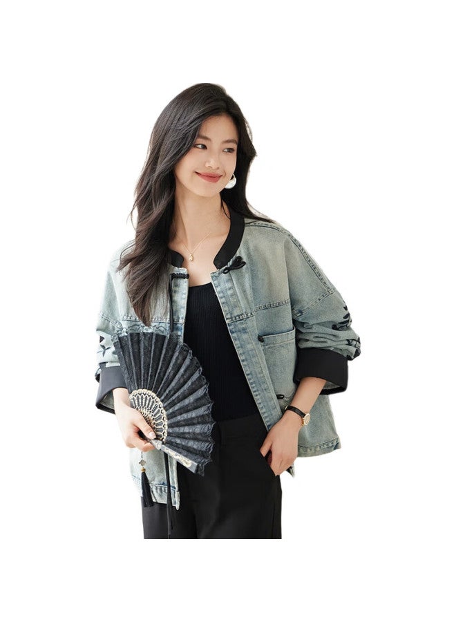 She enjoys She Xiang Denim Jacket For Women, New Retro Moisture-Wicking Chinese Style Embroidered Jacket, Spring And Autumn Denim Top, Cardigan T143U5001 - Image 1