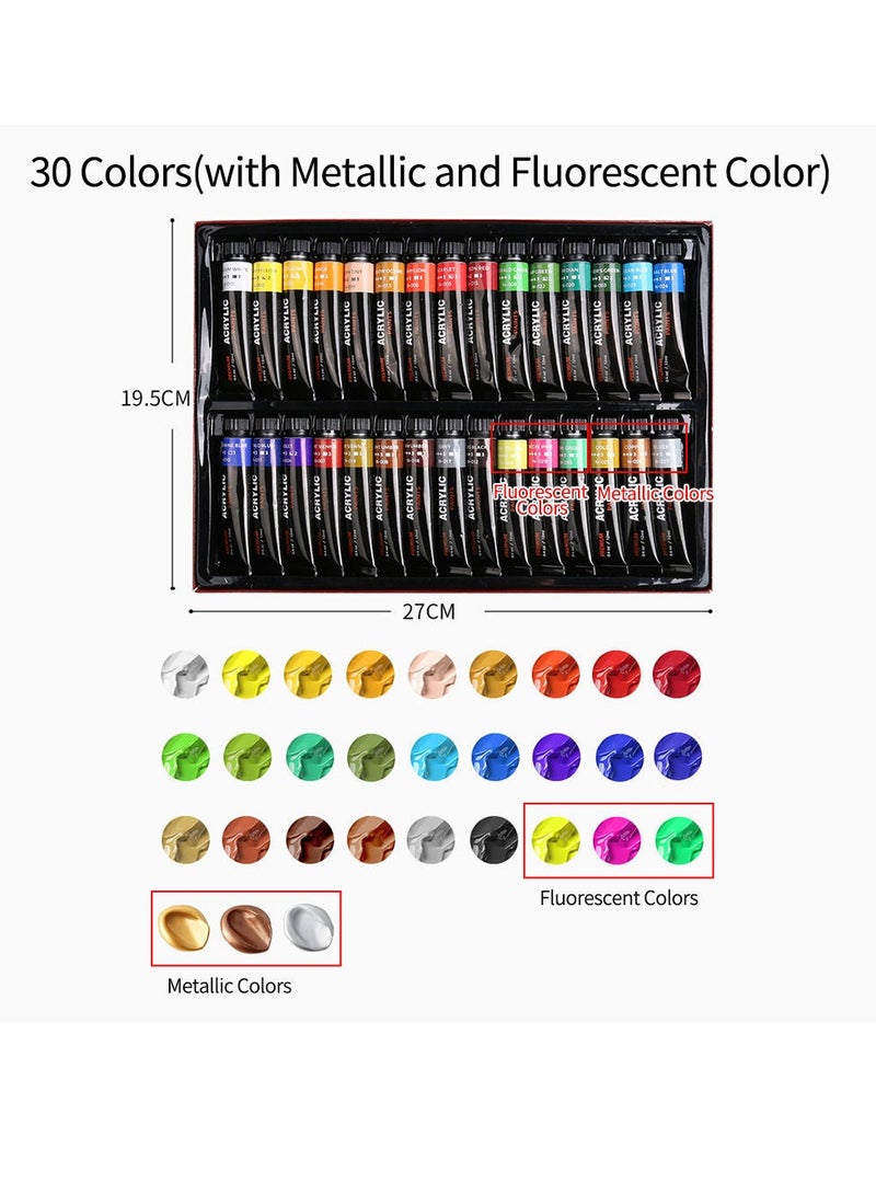 30 Colors Acrylic Paint Set Rich Pigments Colors 12ml/Tube Non Non Fading Perfect for Canvas Wood Stone Wall Ceramic Fabric Paper Art Crafts for Students Adults Artist Painter Beginners - Image 2