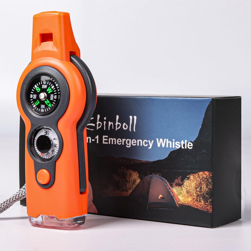Binboll Emergency Survival Function Whistle, Outdoor Multifunctional Tool Safety Whistle with Lanyard, Ideal for Kayaking, Boating, Hiking, Camping, Climbing, Hunting, Fishing, Rescue Signaling(Orange) - Image 1