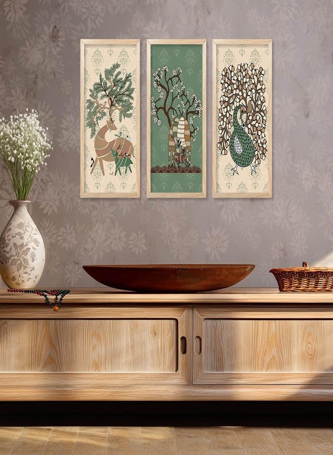 walllane لوحات جدارية من غوند من والين | إطارات جدارية | مجموعة من 3 لوحات لتزيين الجدران (10 × 19 بوصة، A) - Image 5