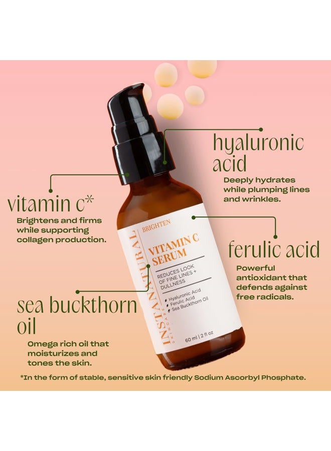 Instanatural Vitamin C Face Serum, Brightens, Hydrates and Reduces Signs of Aging, with Vitamin C, Hyaluronic and Ferulic Acid, 2 FL Oz - Image 3