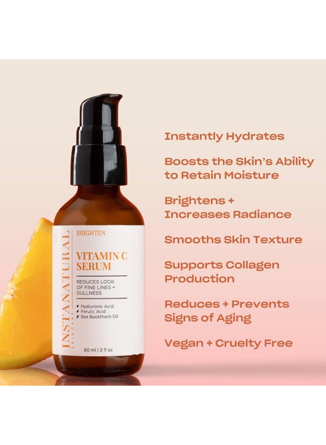 Instanatural Vitamin C Face Serum, Brightens, Hydrates and Reduces Signs of Aging, with Vitamin C, Hyaluronic and Ferulic Acid, 2 FL Oz - Image 2