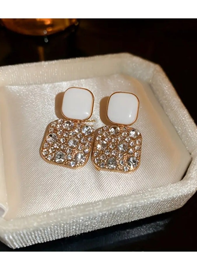 Home Clearance Sale - Square Shape Full Shiny Rhinestone Decor Dangle Earrings Luxury Elegant Style Alloy Jewelry Banquet Party Ear Ornaments - Image 1