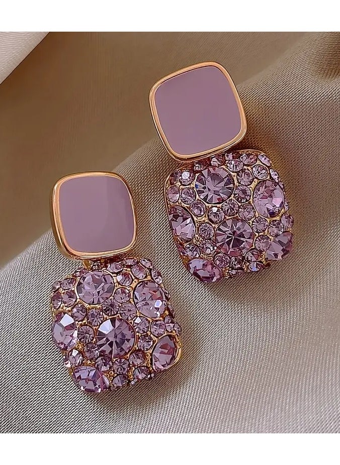 Home Clearance Sale - Square Shape Full Shiny Rhinestone Decor Dangle Earrings Luxury Elegant Style Alloy Jewelry Banquet Party Ear Ornaments - Image 1