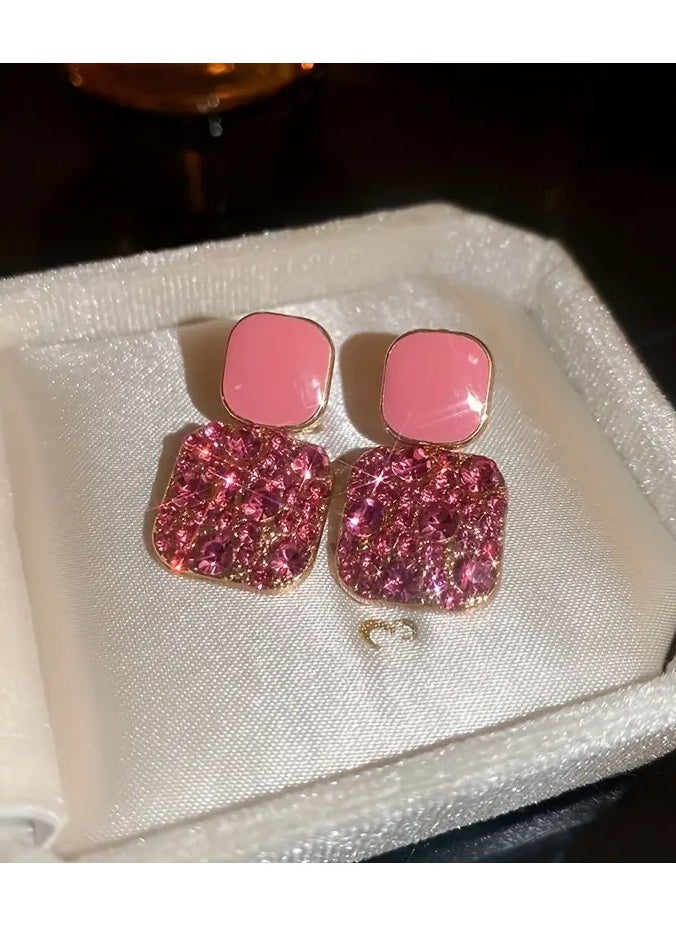 Home Clearance Sale - Square Shape Full Shiny Rhinestone Decor Dangle Earrings Luxury Elegant Style Alloy Jewelry Banquet Party Ear Ornaments - Image 1