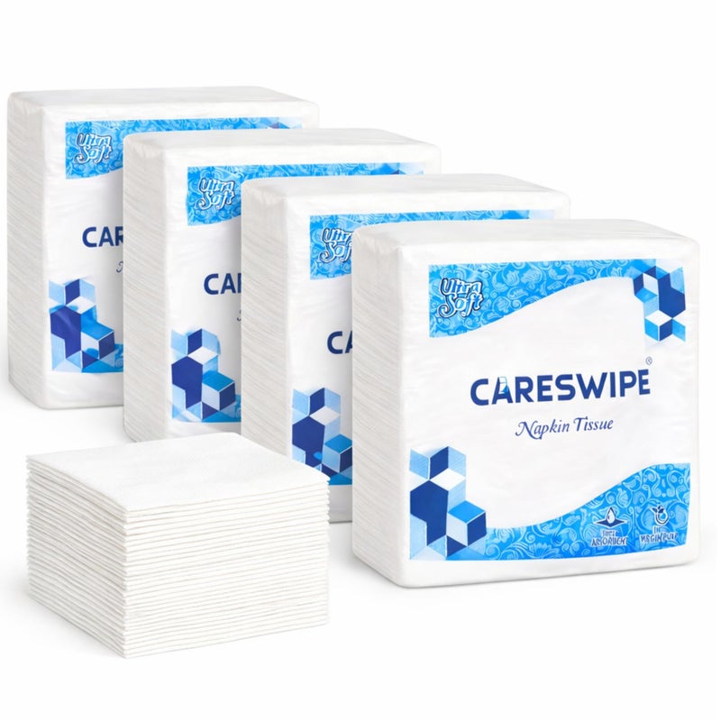 Careswipe Paper Napkins for Home 400 Sheets | Soft & Absorbent Tissue Paper Napkin for Office, Restaurants, Travel & Daily Use | 100 Sheets x 4 Packs | 30x30 cm Size - Image 5