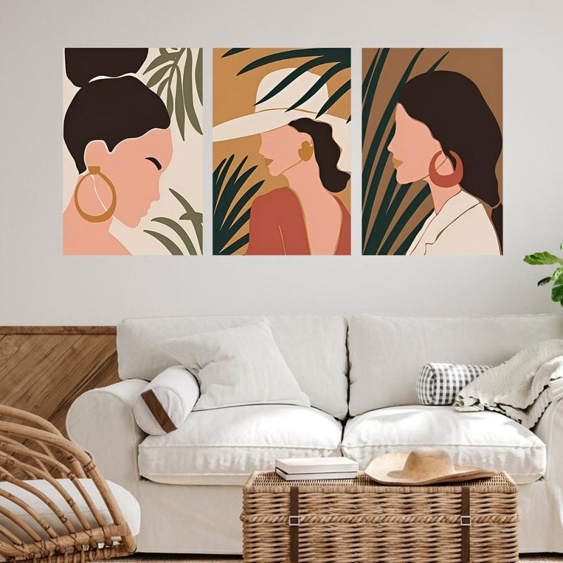 Marktna Three canvas paintings of a girl design with a hollow frame, measuring (120×60), three pieces - Image 1