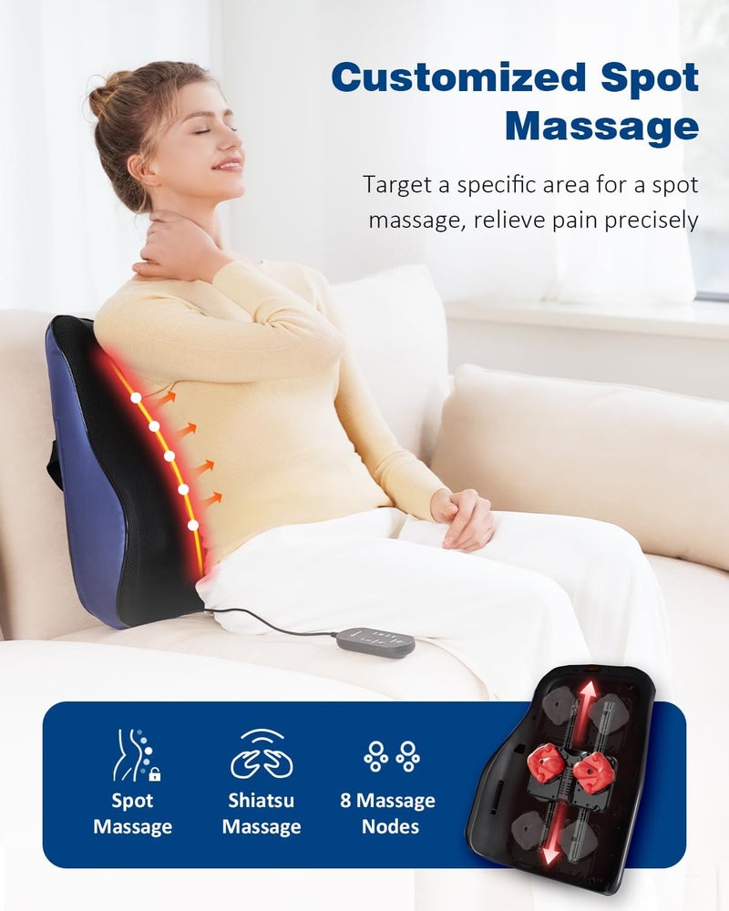 KNQZE Back Massager for Pain Relief Deep Tissue Shiatsu Walking Massage with Heat for Neck Shoulder Leg Rolling Lower Back Massager for Chair with 3 Intensities Gifts for Men Women Mom Dad - Image 3
