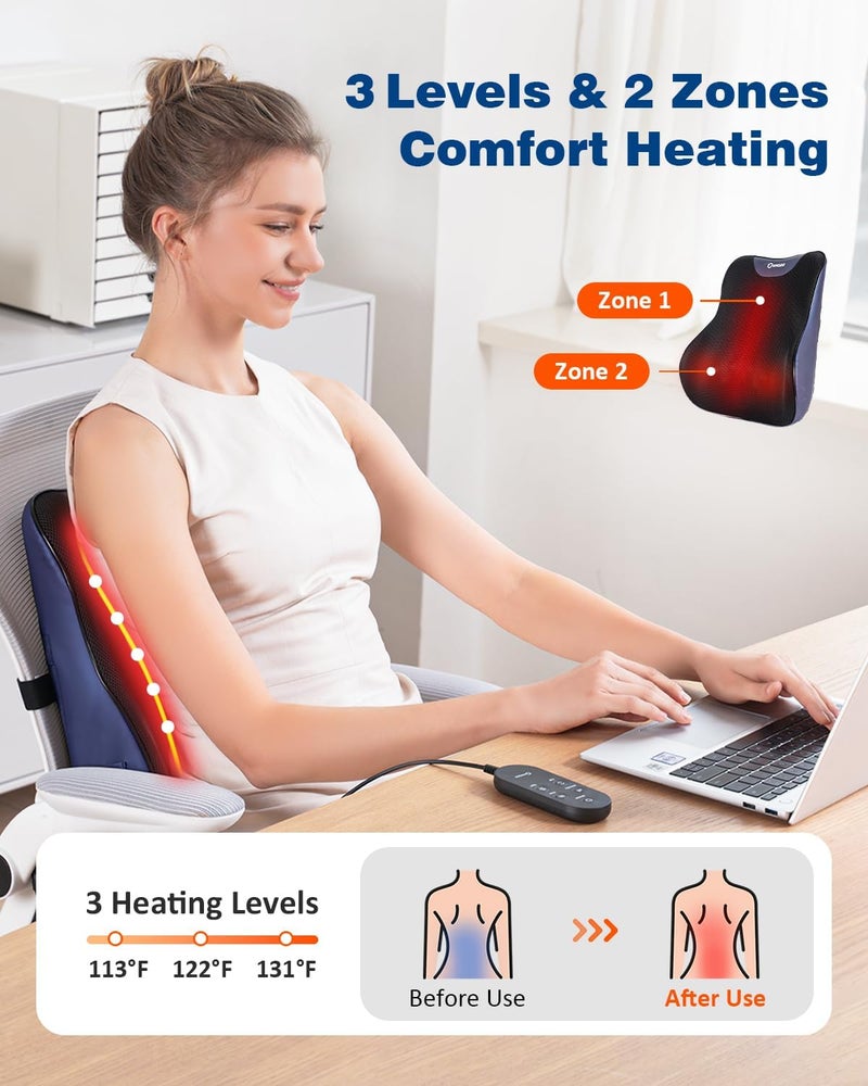 KNQZE Back Massager for Pain Relief Deep Tissue Shiatsu Walking Massage with Heat for Neck Shoulder Leg Rolling Lower Back Massager for Chair with 3 Intensities Gifts for Men Women Mom Dad - Image 4