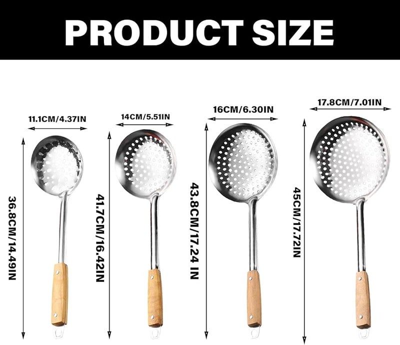 Medium Stainless Steel Skimmer Ladle With Wood Handle Food Strainer Spoon For Frying - Image 4