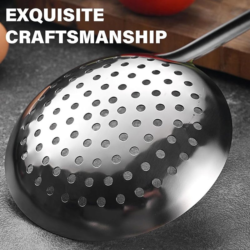 Medium Stainless Steel Skimmer Ladle With Wood Handle Food Strainer Spoon For Frying - Image 5