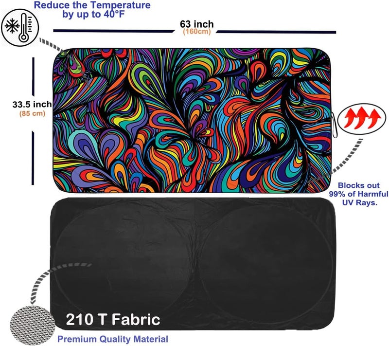 Güvenç Windshield Sun Shade, Car Front Window Shades Cute Windhsield Sunshade Cover Sun Visor Shield Block Automotive Interior Portector Blocks UV Rays for Car Pickup Truck SUV Accessories (Abstract,L) - Image 2