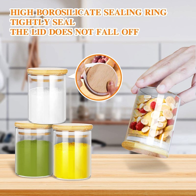 KHOLAD Glass Storage Jars Set with Airtight Bamboo Lid 270ml Glass Spice Canisters for Kitchen Corner Suit Home Kitchen Tea Herbs Coffee Beans Grains Sugar Spice 12 - Image 3