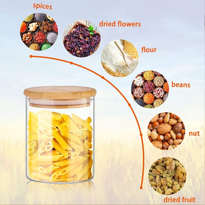 KHOLAD Glass Storage Jars Set with Airtight Bamboo Lid 270ml Glass Spice Canisters for Kitchen Corner Suit Home Kitchen Tea Herbs Coffee Beans Grains Sugar Spice 12 - Image 2