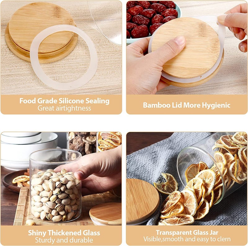 KHOLAD Glass Storage Jars Set with Airtight Bamboo Lid 270ml Glass Spice Canisters for Kitchen Corner Suit Home Kitchen Tea Herbs Coffee Beans Grains Sugar Spice 12 - Image 4