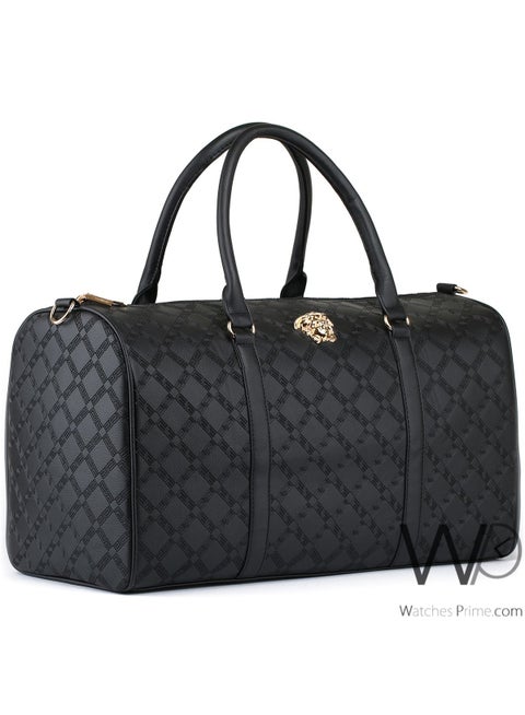 Versace Black Leather Duffle Gym Bag