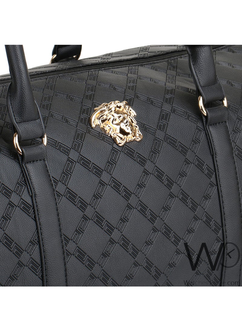Versace Jeans Versace Black Leather Duffle Gym Bag  - Image 4