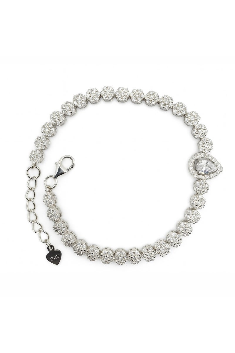 Ready For Chai Elegant Pear Halo Bracelet | Real 925 Sterling Silver Jewelry for women with Simulated Gemstones | Rhodium-Plated Bracelet - Image 1