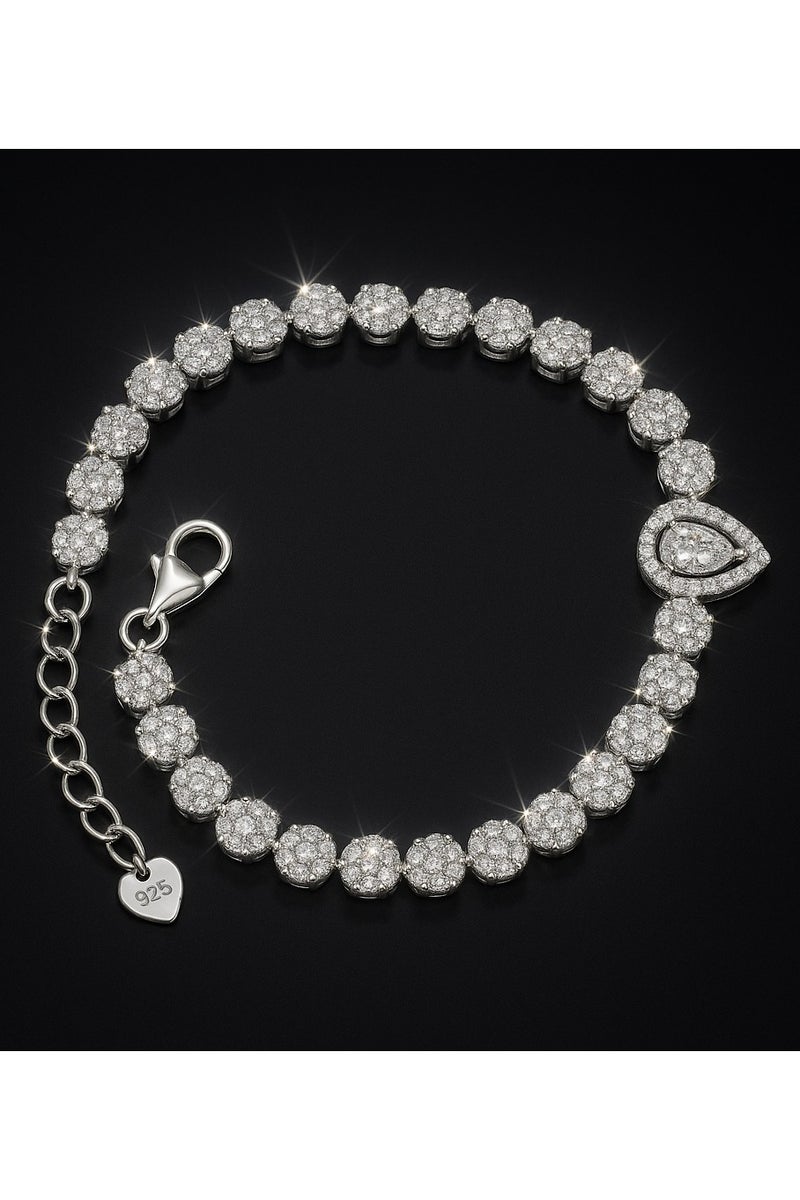 Ready For Chai Elegant Pear Halo Bracelet | Real 925 Sterling Silver Jewelry for women with Simulated Gemstones | Rhodium-Plated Bracelet - Image 2