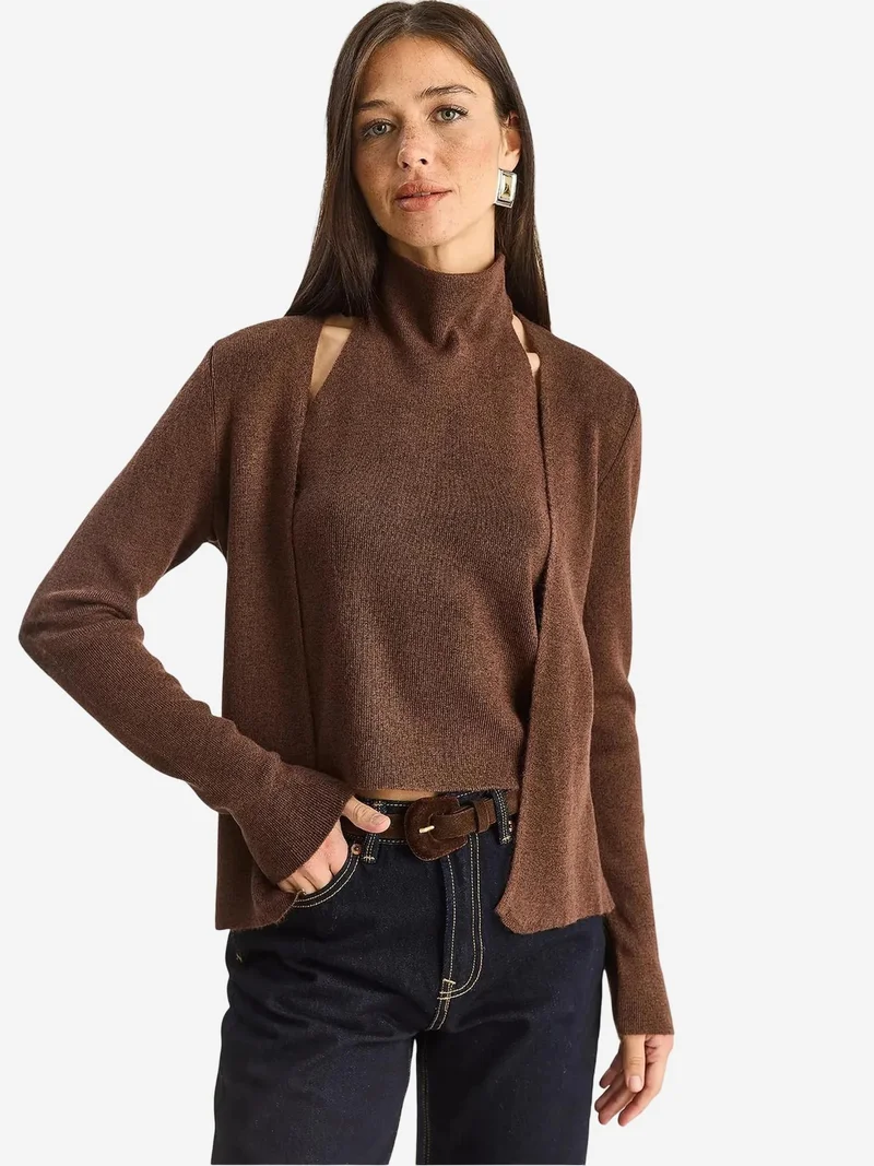 Bianco Lucci LUCCI Half Turtleneck Cut Out Ribbed Blouse