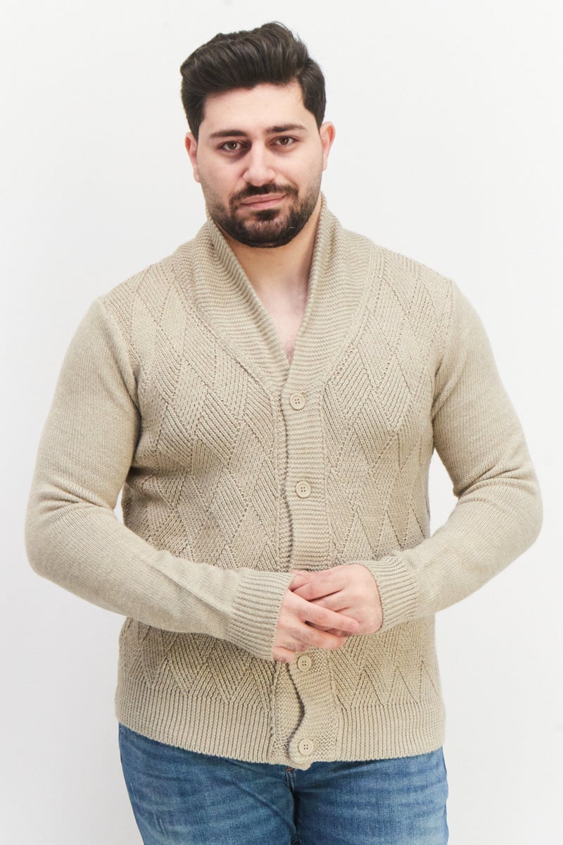 Celio Men V Neck Long Sleeve Knitted Cardigans, Grey  - Image 1