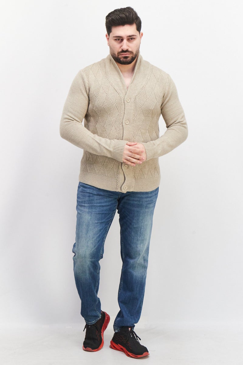 Celio Men V Neck Long Sleeve Knitted Cardigans, Grey  - Image 4