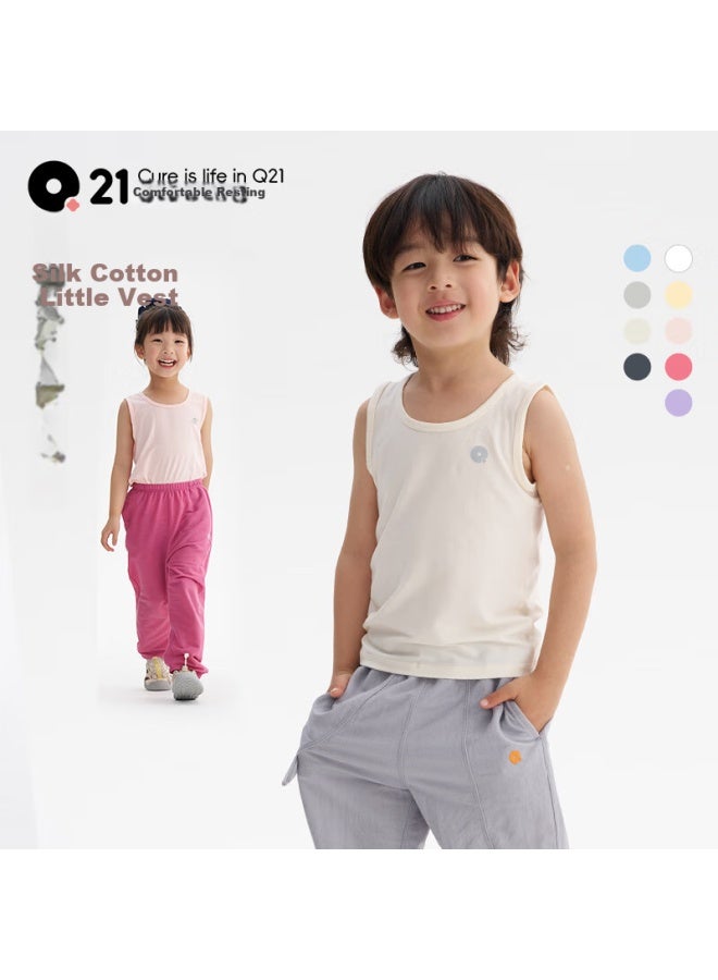 Q21 Tencel Moisture-wicking Children's Undershirt Vest, Antibacterial, Summer, Class A, Two-pack, Cheese Yellow And Monet Purple, 140 - Image 1