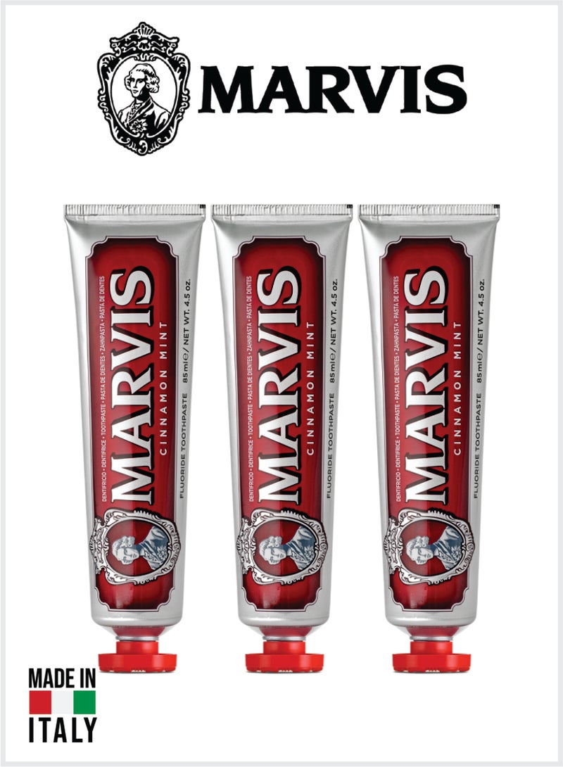 Marvis Cinnamon Mint Toothpaste Fluoride Toothpaste, Long-Lasting Fresh 85ML Pack Of 3