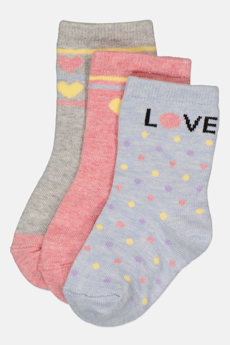 bebe Kids Girl 3 Pairs Polka  Dots Crew Socks, Multicolor  - Image 1