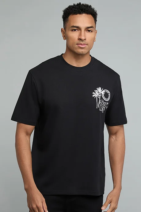 أر أند بي Printed T-Shirt with Crew Neck and Short Sleeves