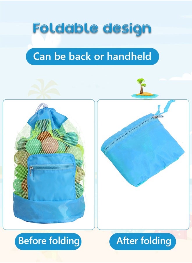 GROIC - Beach Mesh Bag Large Tote Sand Beach Toy Bag Durable Backpack Swim and Pool Kids Toys Balls Drawstring Storage Bags Packs, Double Shoulder Beach Backpack - Image 1