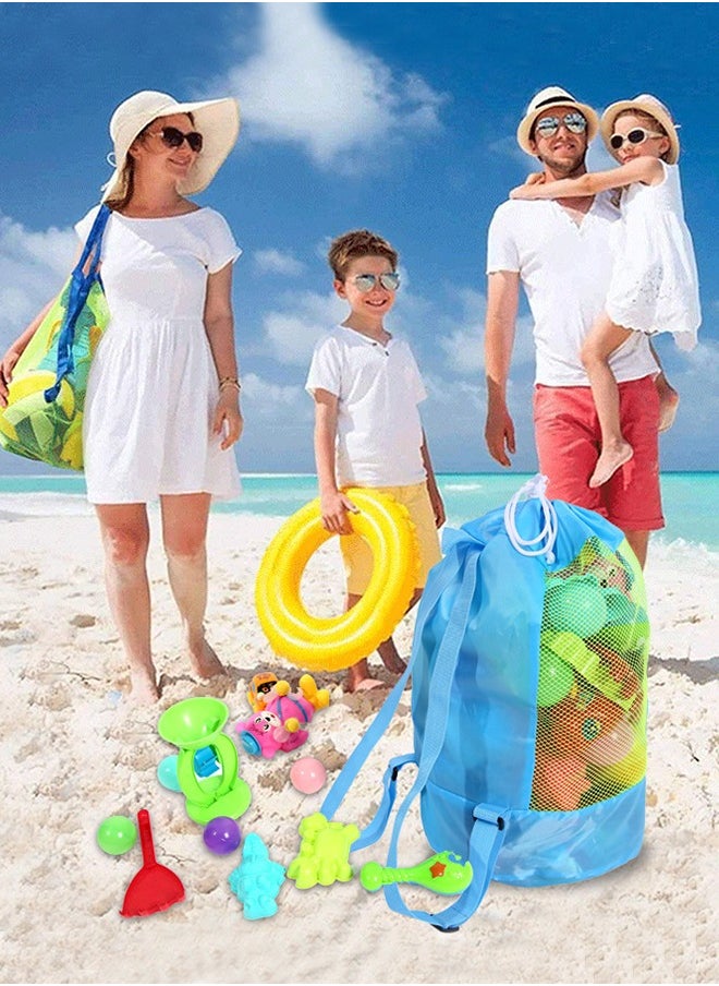 GROIC - Beach Mesh Bag Large Tote Sand Beach Toy Bag Durable Backpack Swim and Pool Kids Toys Balls Drawstring Storage Bags Packs, Double Shoulder Beach Backpack - Image 1