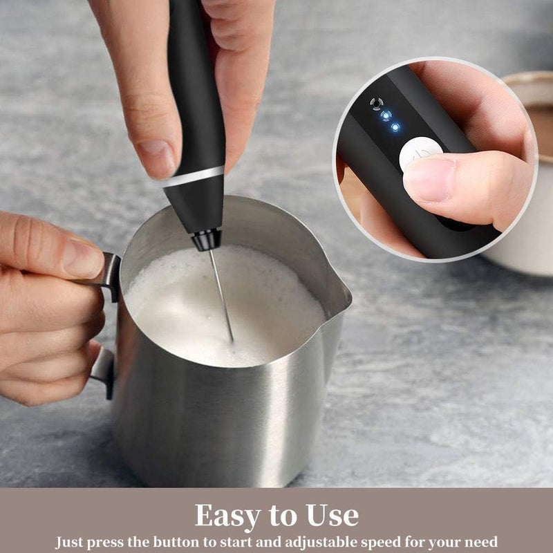 Hand Blender - Hand Blender (USB Rechargeable Electric Milk Frother 3 Speeds Black) - Image 4