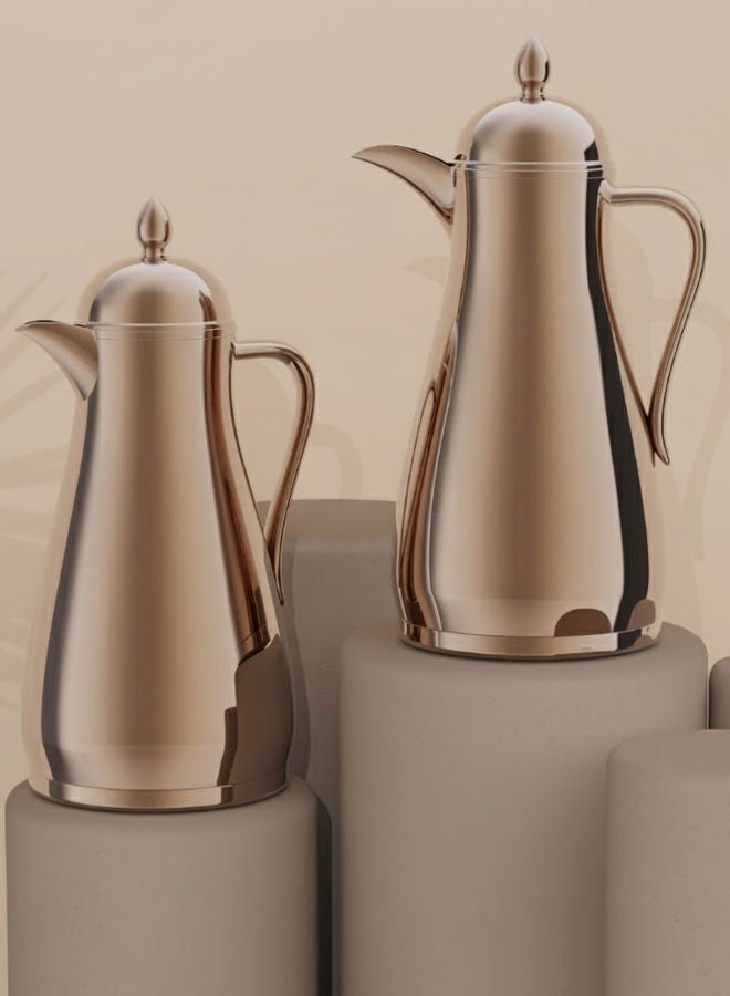 GAZELLA 2-Piece Plastic Tea/Coffee Flask Set 1Liter & 1Liter Metallic Copper with Borosilicate Glass Inside - Image 1