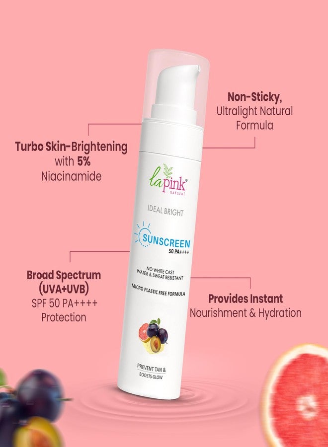La Pink Ideal Bright Sunscreen SPF 50 PA++++ UVA + UVB | 5% Niacinamide, White Haldi, Water & Sweat Resistant, Prevent Tan, No White Cast, Microplastic Free, All Skin Types - 30g - Image 4