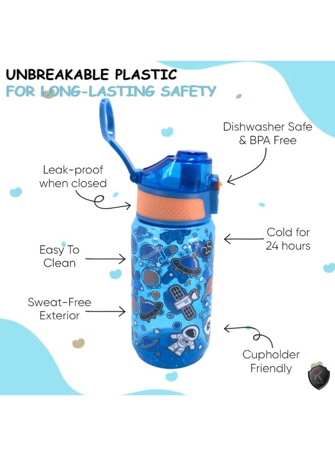 i-kola SPACE BLUE 540 ML Kids Water Bottle for School | BPA-Free Plastic Water Bottle for Boys & Girls | Leakproof, Unbreakable, Easy to Drink, Quick Open Lock (TS-9234 A 2) - Image 4