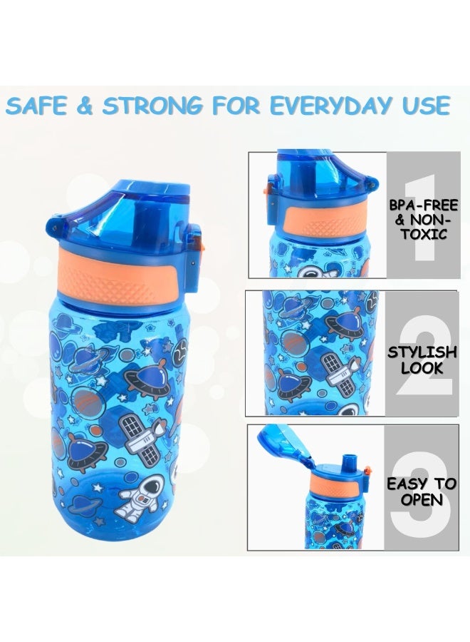 i-kola SPACE BLUE 540 ML Kids Water Bottle for School | BPA-Free Plastic Water Bottle for Boys & Girls | Leakproof, Unbreakable, Easy to Drink, Quick Open Lock (TS-9234 A 2) - Image 3