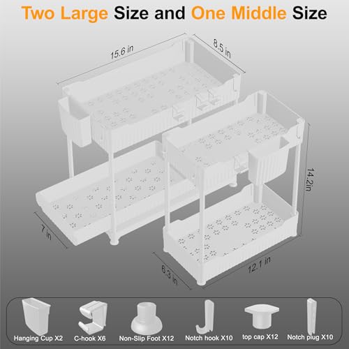 Sevenblue 3 Pack Under Sink Organizers, 2-Tier Multi-Use Kitchen and Bathroom Organizers and Storage with Sliding Drawers，Bathroom Cabinet Organizer (White, 12.8 Inch) - Image 3