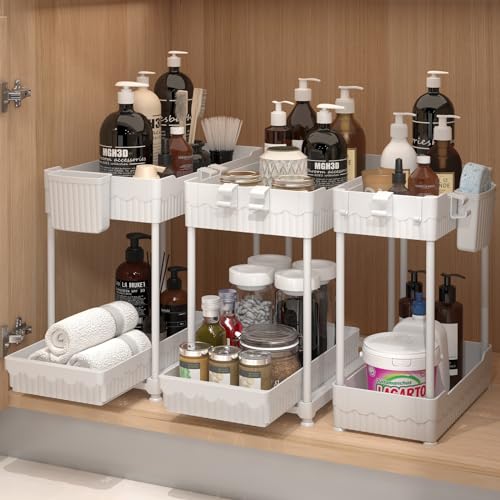Sevenblue 3 Pack Under Sink Organizers, 2-Tier Multi-Use Kitchen and Bathroom Organizers and Storage with Sliding Drawers，Bathroom Cabinet Organizer (White, 12.8 Inch) - Image 1