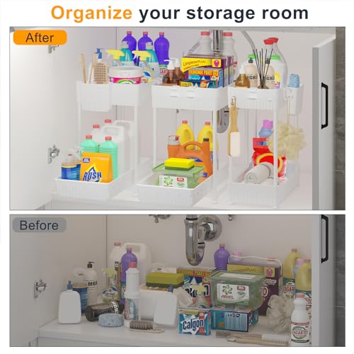 Sevenblue 3 Pack Under Sink Organizers, 2-Tier Multi-Use Kitchen and Bathroom Organizers and Storage with Sliding Drawers，Bathroom Cabinet Organizer (White, 12.8 Inch) - Image 2