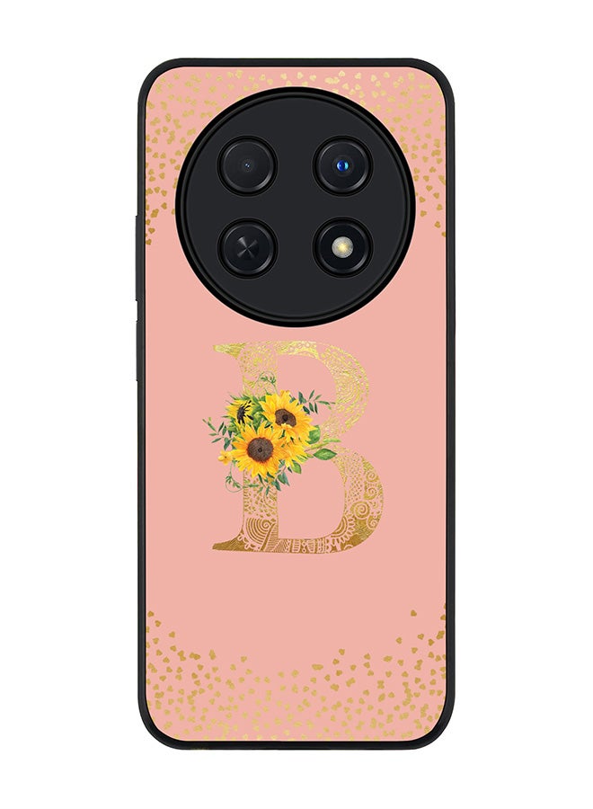 Stylizedd Rugged Black edge case for Huawei nova 12i 4G, Slim fit Soft Cover - Custom Monogram Initial Letter Floral Pattern Alphabet - B (Rose Pink)  - Image 1