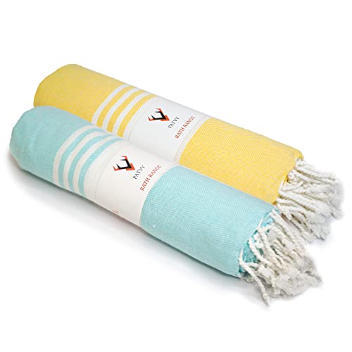 PATVY Bath Towels| Light Weight Turkish Style Bath Towels For Men Large Size Cotton|75 X 150Cm Quick Absorption &Faster Drying Bath Towel For Women| 100% Cotton(Pack Of 2,Yellow&Water Green),90 TC - Image 1