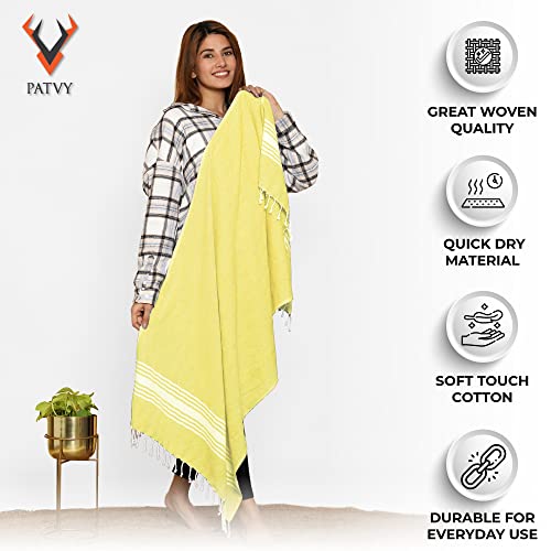 PATVY Bath Towels| Light Weight Turkish Style Bath Towels For Men Large Size Cotton|75 X 150Cm Quick Absorption &Faster Drying Bath Towel For Women| 100% Cotton(Pack Of 2,Yellow&Water Green),90 TC - Image 2