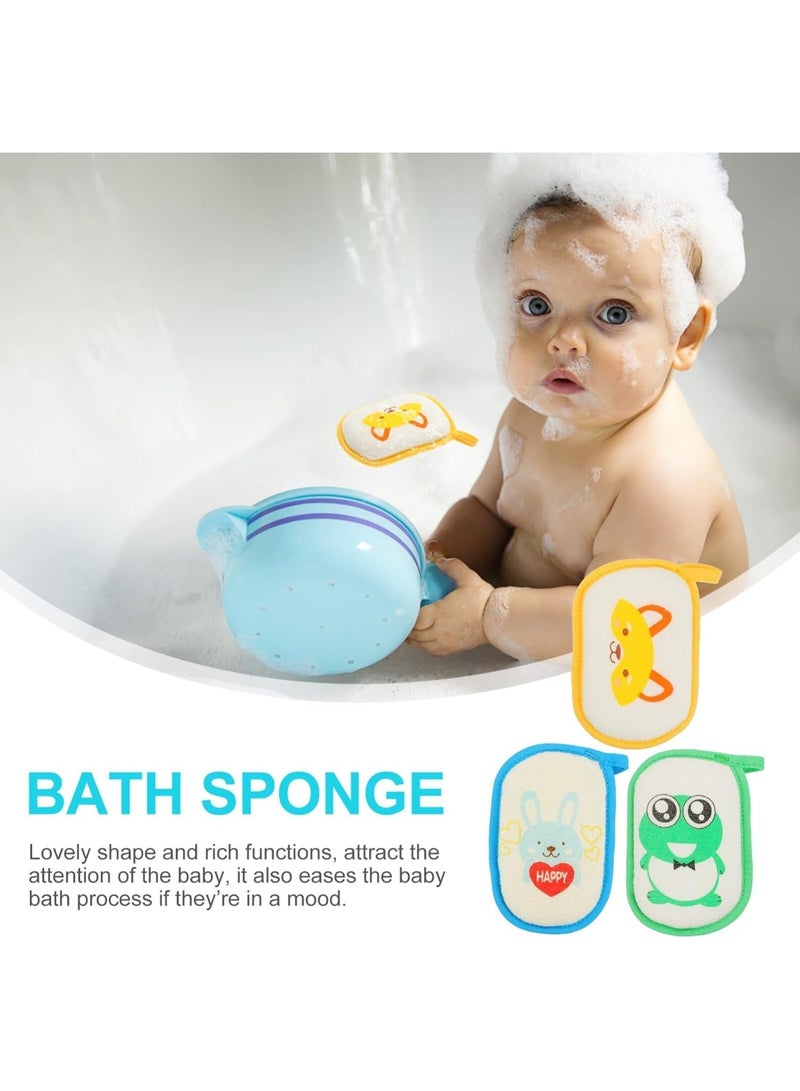 3 Pack Baby Bath Sponges, Cartoon Animal Shower Scrubbers, Soft Exfoliating Bath Towel for Infant Bathing, Easy Grip and Clean, Fox, Frog, Rabbit - Image 4